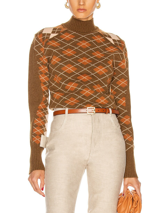 Chloe Sweaters - Chloe Argyle Cedar Green Turtleneck Sweater Size XS